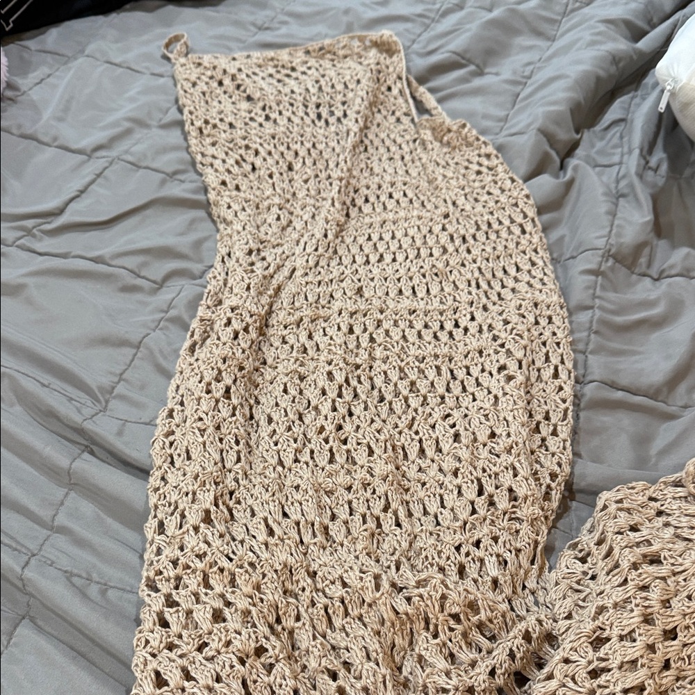 Beige Crochet Knit dress by Flook size medium